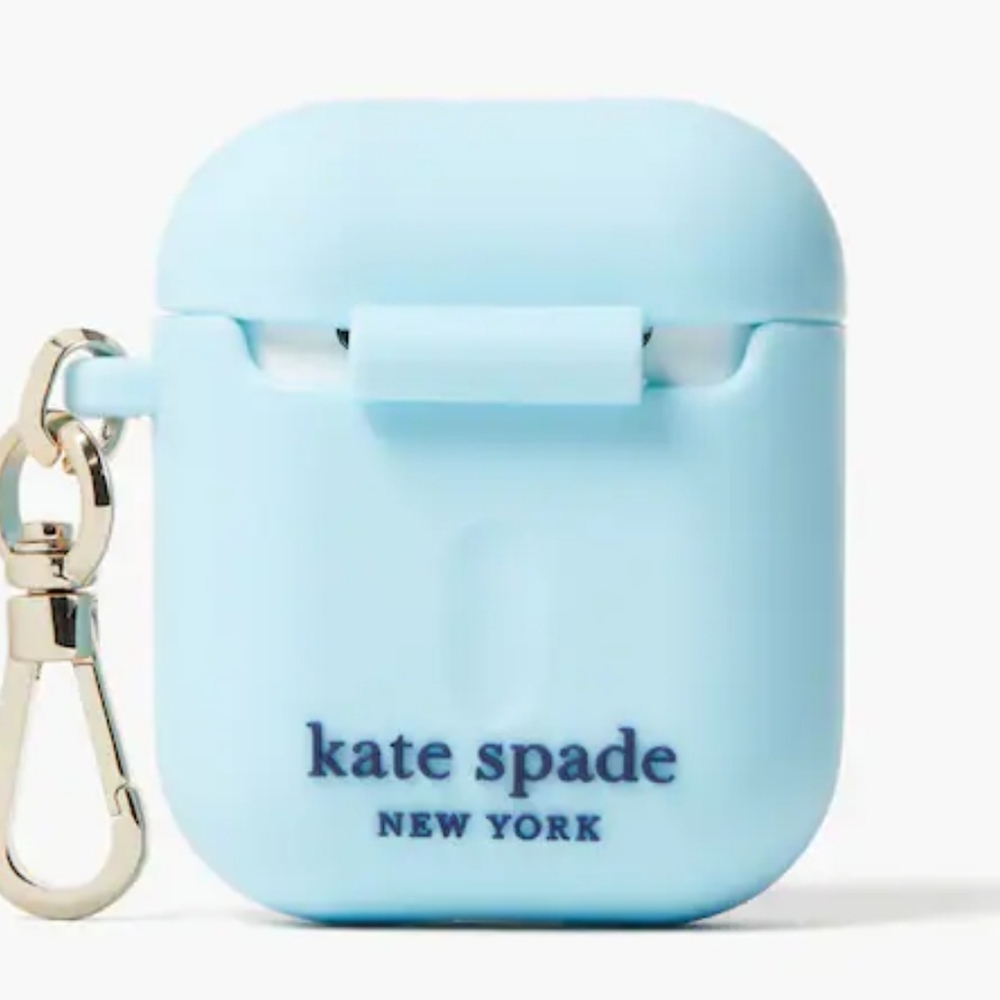 Kate Spade ✦ Blue Silicone AirPods Case ✦ Spade Flower Key Ring Holder NWT - Picture 4 of 5